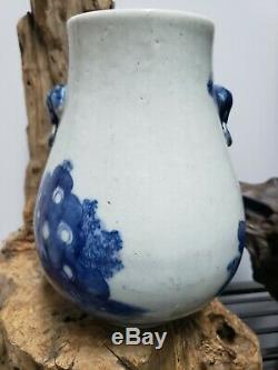 Beaux Chinois Bleu Et Blanc Double Oreilles Vase En Porcelaine
