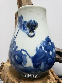 Beaux Chinois Bleu Et Blanc Double Oreilles Vase En Porcelaine
