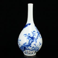 Belle Chinoise Porcelaine Bleue Et Blanche Magpies Vase