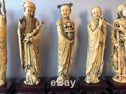Belle Sculpture Chinoise Du Xixe Siècle À Huit Sculptures D'immortelles