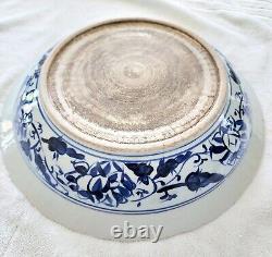 Belle assiette chinoise en porcelaine bleue cobalt de 15 pouces en excellent état