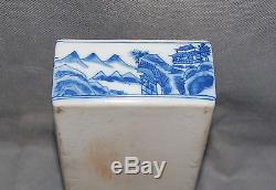 Boîte Couverte De Paysage Chinois Antique Qianlong Mark Bleu Porcelaine
