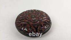 Boîte à bijoux cosmétique ronde de type 3 en laque noire chinoise vintage Tixi Guri