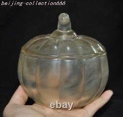 Boîte à bijoux en cristal naturel chinois ancien sculpté en forme de citrouille 4.2 de stockage de boîtes pot