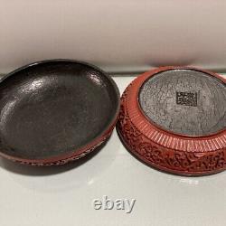 Boîte en laque chinoise, décoration de bijoux antiques japonais, boîte en laque sculptée rouge.