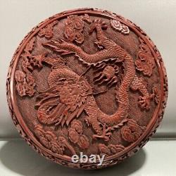 Boîte en laque chinoise, décoration de bijoux antiques japonais, boîte en laque sculptée rouge.