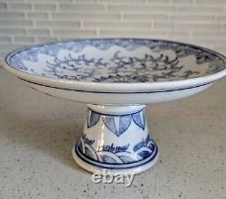 Bol en porcelaine bleue et blanche chinoise du début du 20ème siècle, de la dynastie Qing tardive, sur pied haut, 8×4