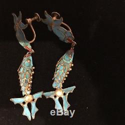 Boucles D'oreilles Antique De La Dynastie Qing Kingfisher