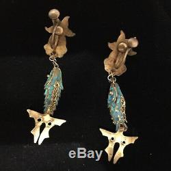 Boucles D'oreilles Antique De La Dynastie Qing Kingfisher