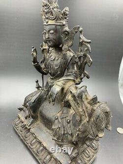 Bouddha Chinois Rare De Bronze Vieux Sur Qilin