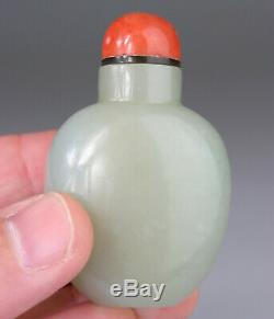 Bouteille De Tabac À Priser Antique Chinois Haut Celadon Jade Blanc Corail Rouge Qing 19e 19e