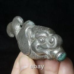 Bouteilles à tabac à priser de bébé dragon en argent sterling chinois ancien fait main de 9,5 cm