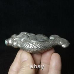 Bouteilles à tabac à priser de bébé dragon en argent sterling chinois ancien fait main de 9,5 cm