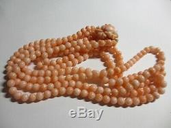 Bracelet Antique Triple Brin Chinois 20 Saumon Coral Bead Collas Avec Carré Rose