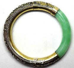 Bracelet Vintage En Argent Et Jade Naturel Chinois