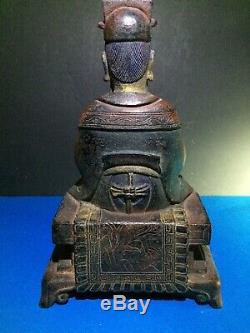 Bronze Antique Chinois Polychrome Figure De Wang Chen, Dynastie Qing