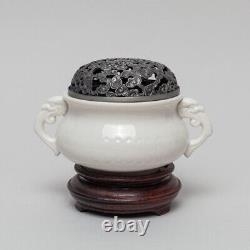 Brûleur d'encensoir chinois blanc de Chine du XIXe siècle, avec support et couvercle