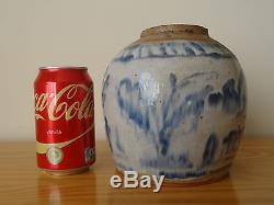 C. 17ème Pot De Pot À Gingembre Ming Gingembre Bleu Et Blanc Antique En Grès Chinois