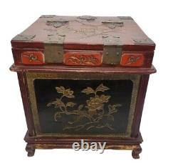 Cabinet à bijoux en bois et laiton asiatique chinois antique