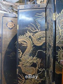 Cf 103 Antiquité Énorme Écran Pliant De Diviseur De Chambre De Dragon De Laque Chinoise