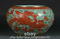 Chine Alum Rouge Famille Rose Gilt Porcelaine Dragon Phoenix Emboss Brosse Laveuse