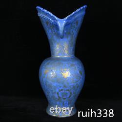 Chine Antique Qing Dynasty Qianlong Bleu Glaçure Golden Phénix Modèle Bouteille