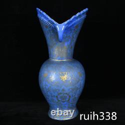 Chine Antique Qing Dynasty Qianlong Bleu Glaçure Golden Phénix Modèle Bouteille