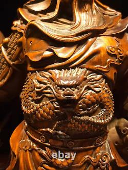 Chinen Natural Boxwood Sculpté À La Main Exquisite Guan Yu Statue 93201