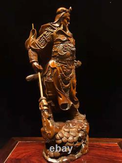 Chinen Natural Boxwood Sculpté À La Main Exquisite Guan Yu Statue 93201