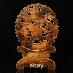 Chinen Naturel Boxwood Sculpté À La Main Exquisite Inlaid Gem Gossipdragon Écran 2365