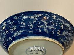 Chinese Blue & White Porcelaine Bowl / Assiette 5 Claw Dragon Décoration Kangxi Mark