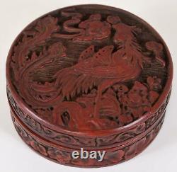 Chinese Dark Red Cinnabar Laquer Boîte Circulaire Phoenix Ming Ou Dynastie Qing