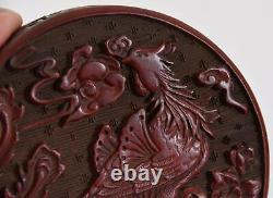 Chinese Dark Red Cinnabar Laquer Boîte Circulaire Phoenix Ming Ou Dynastie Qing