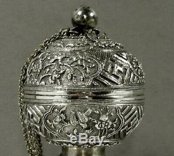 Chinese Export Argent Spice Box C1890 Sea Life