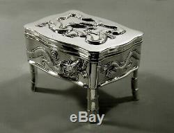 Chinese Export Silver Dragon Box C1890 Hongxing 15 Onces