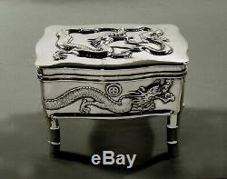 Chinese Export Silver Dragon Box C1890 Hongxing 15 Onces