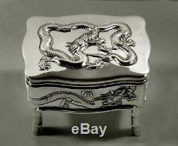 Chinese Export Silver Dragon Box C1890 Hongxing 15 Onces