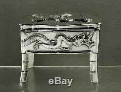 Chinese Export Silver Dragon Box C1890 Hongxing 15 Onces