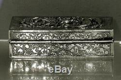 Chinese Export Silver Dragon Box C1890 Signé