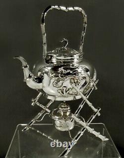 Chinese Export Silver Dragon Tea Set C1890 Hong Chong