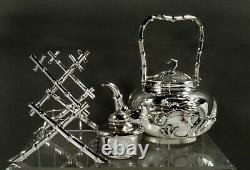 Chinese Export Silver Dragon Tea Set C1890 Hong Chong