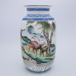 Chinese Famille Rose République Période Porcelaine Vase. Huit Chevaux De Wang Mu