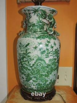 Chinese Lampe 28 Vase Porcelaine Peint À La Main Unie Wilson Rose Palmiers Vert