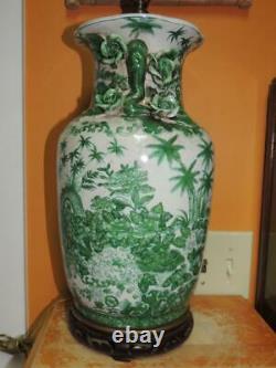 Chinese Lampe 28 Vase Porcelaine Peint À La Main Unie Wilson Rose Palmiers Vert