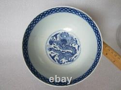 Chinese Ming Qing Dynasty Période De Transition 1628-1722 Blue & White Dragon Bowl