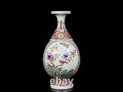 Chinese Multicolore Porcelaine Faite À La Main Exquise Fleurs Et Oiseaux Vases 68679