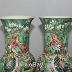 Chinese Old Pair Marqué Famille Fleurs Rose Et Phoenix Motif Porcelaine Vases