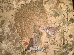Chinois Antique 19 C Soie Panneau 100 Embroidered Oiseaux Broderie 88 X 58 CM
