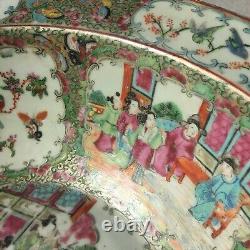 Chinois Antique Bassin Porcelaine Bowl Canton Famille Rose Mandarin Mandarin 19c