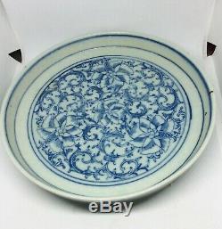 Chinois Antique Bleu Et Plaque En Porcelaine Blanche Florale Patter, Kangxi Période